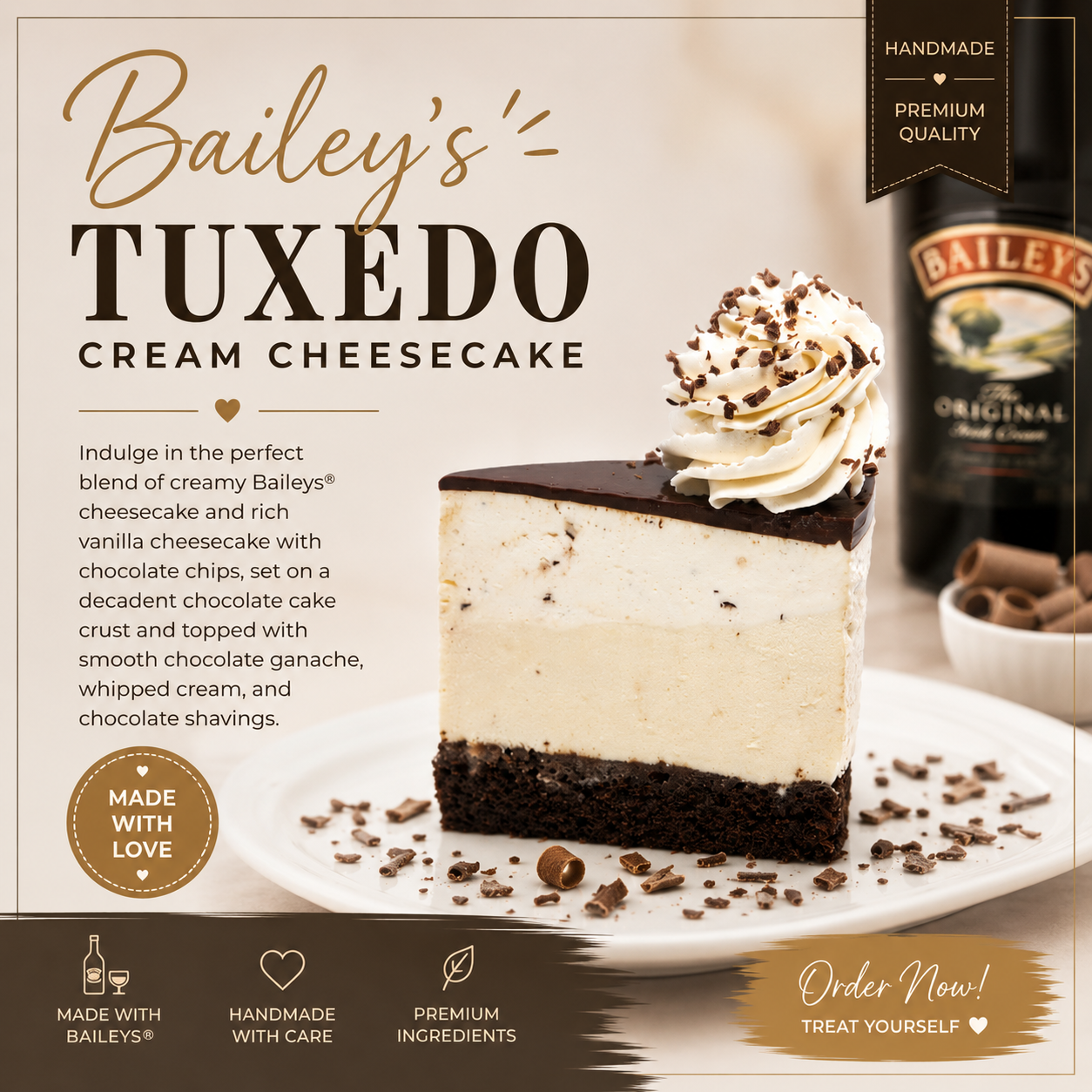 Baileys Tuxedo Cream Cheesecake Slice