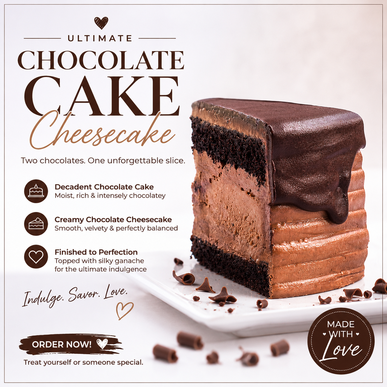 Ultimate Chocolate Cake Cheesecake Slice