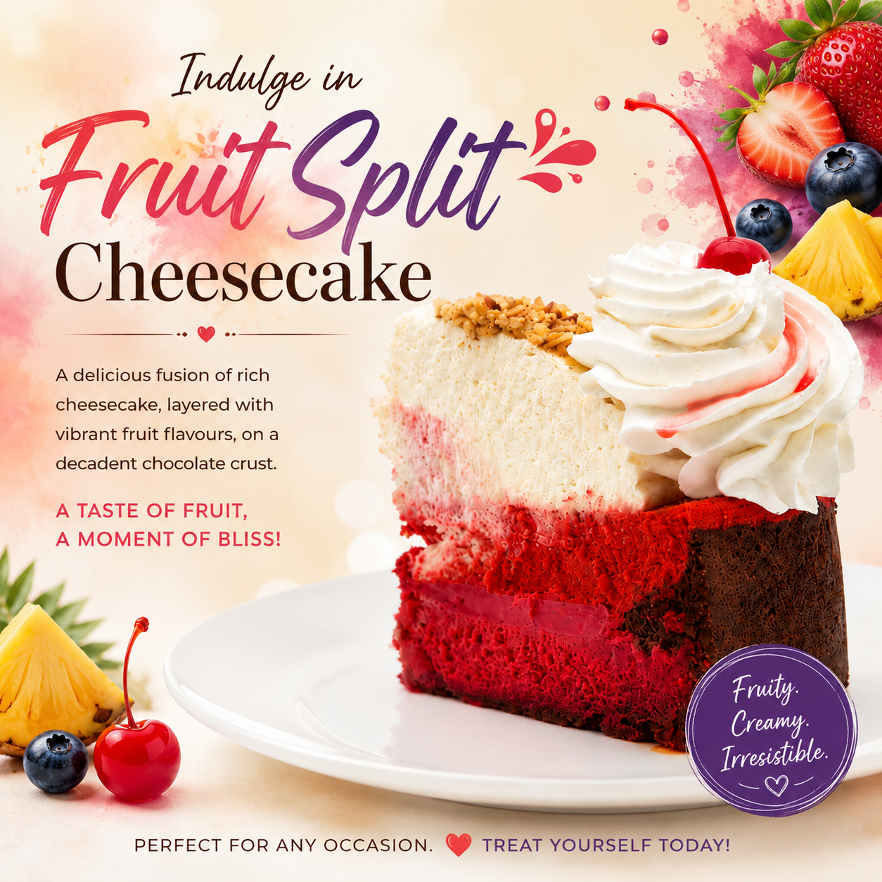 Fruit Split Cheesecake Slice