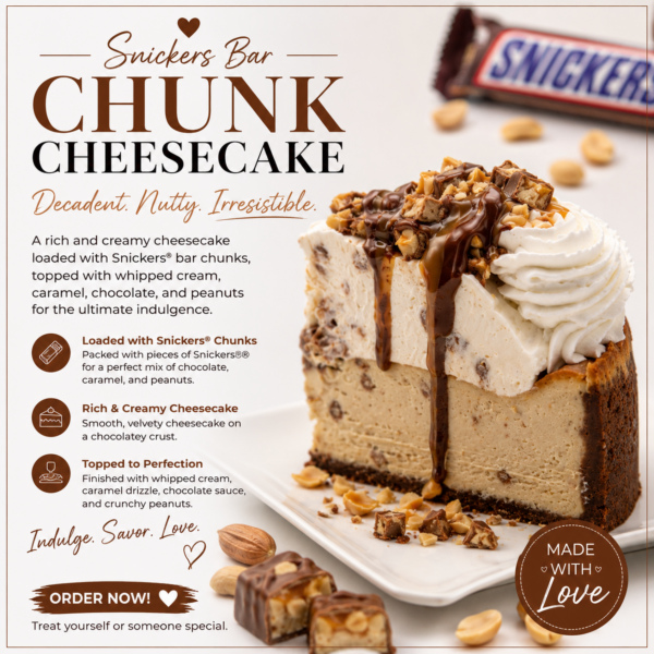 Snickers Bar Chunk Cheesecake Slice