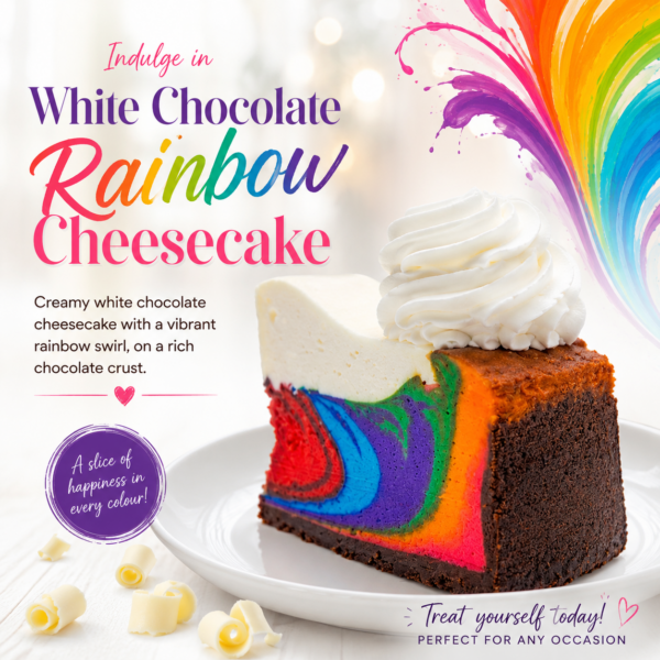 White Chocolate Rainbow Cheesecake Slice